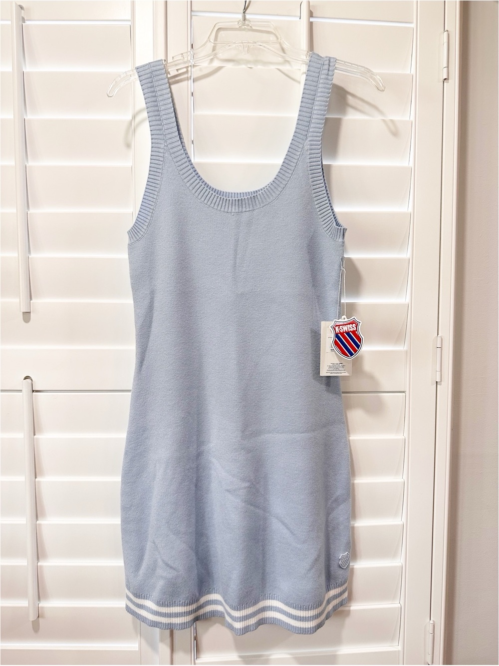 K-Swiss Activewear Knit Tennis Dress Light Blue L/G NWT Striped Hem Athleisure